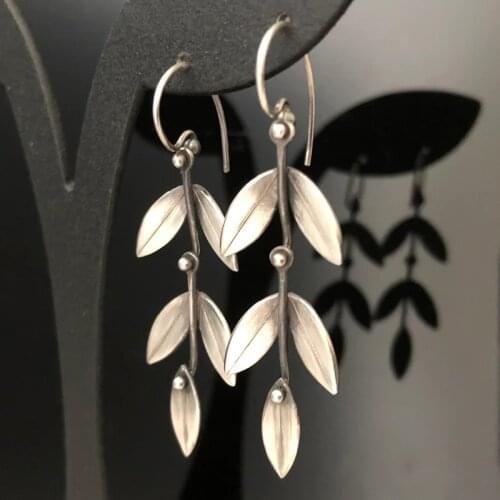 Tribal Silver Color Metal Tree Leaves Earring for Women Vintage Plant Willow Branches Vines Drop Earring Oorbellen