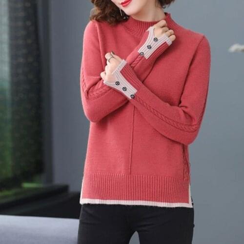 Button Fashion Women 2021 Autumn and Winter Warm Sweater Thick Knitted Pullover Jumper Top Long Sleeve Female Sweater Y623