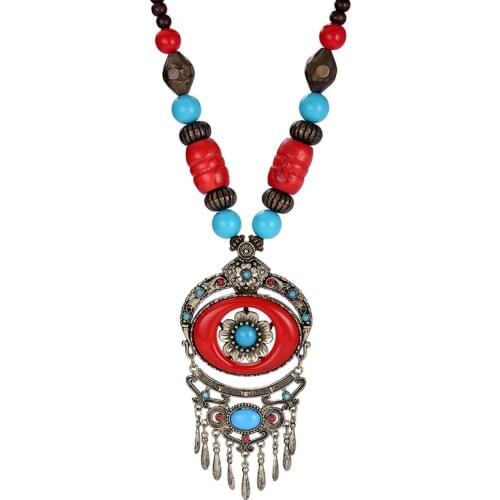 Ethnic style necklace female Bohemian style red coral silver Turquoise amber Tibetan jewelry necklace
