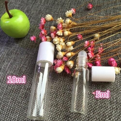 5 Pcs Waterdichte Duurzaam Wit Cap Transparant Glass Roller Fles Lege Bal Parfum Cosmetische Make Up Flessen 5Ml/10Ml