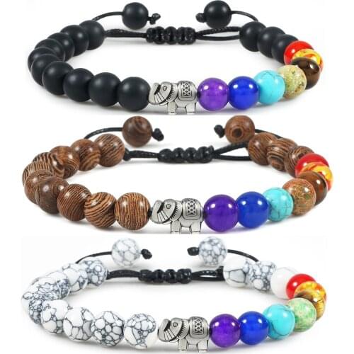 7 Chakra Men Balance Bracelets Natural Tiger Eye Stone Silver Elephant Beads Bracelets&Bangles Women Meditation Yoga Jewelry