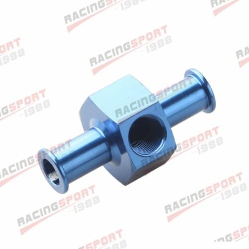 10mm Billet Fuel Pressure Gauge Inline Barb Adapter With 1/8" Port Blue Aluminum