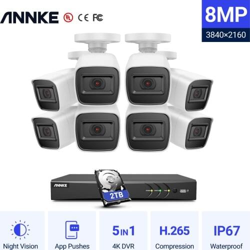 ANNKE 4K 8CH Ultra HD CCTV Camera System H.265 DVR Kit 8PCS 8MP TVI IP67 Outdoor Home Video Security Surveillance System Kit