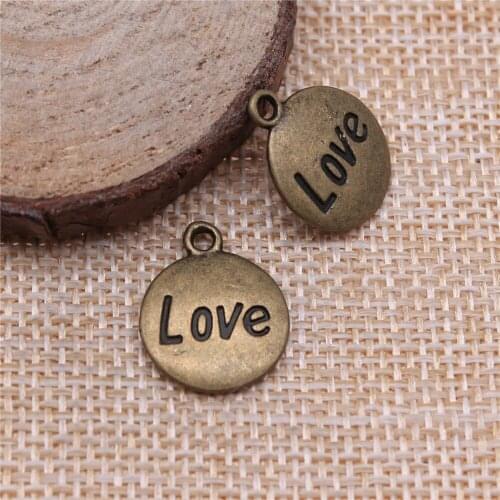 Free shipping 32pcs 15mm antique bronze love charms diy retro jewelry fit Earring keychain hair card pendant accessories