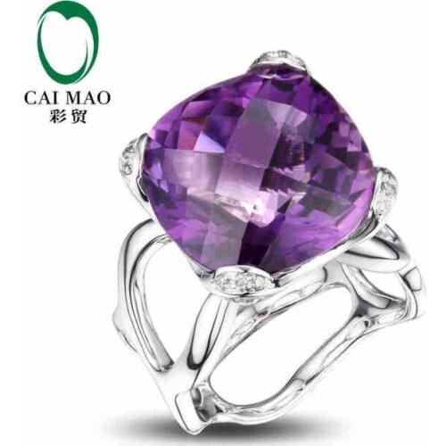 CaiMao 14KT/585 Gold 15.68 ct Natural amethyst & 0.1 ct Full Cut Diamond Engagement Gemstone Ring Jewelry
