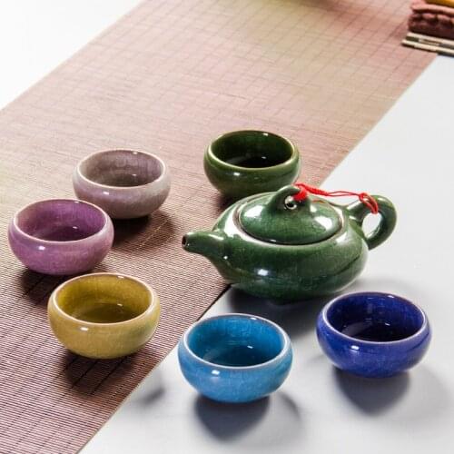 Ice Crack Glaze Tea Set Porcelain Ceramic Teapot Teakettle Teasets Six Cups Teacup Drinkware Set Kettles Creative Gifts