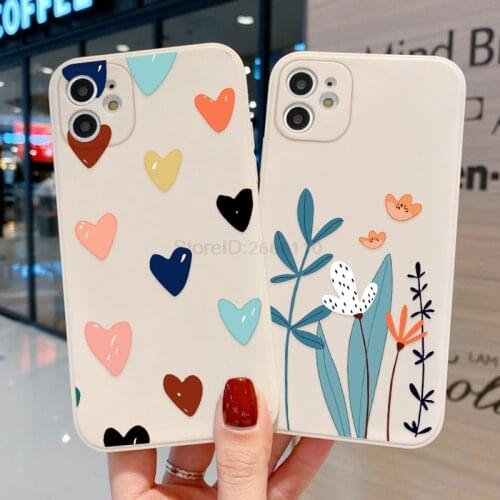 For iPhone 12 Case Heart Flowers Phone Case For iPhone 11 Pro Max 12 Mini 8 7 Plus X XS Max XR Soft TPU Bumper Cover iphone12
