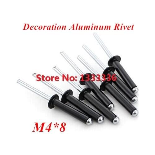 100pcs M4*8 Black Aluminum POP Rivet Core Pulling Decoration Rivets