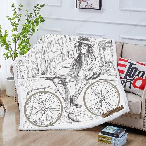 Girl Resting on A Bicycle and Blowing Bubbles Sherpa Throw Blanket Sherpa Fleece Blanket on The Bed Sofa Hand Drawn Bedspread
