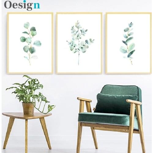 Eucalyptus Branch Color Painting Flower Leaf Plant Green Leaf Art Canvas Painting Green Wild Poster Wall Artist Home Decoration