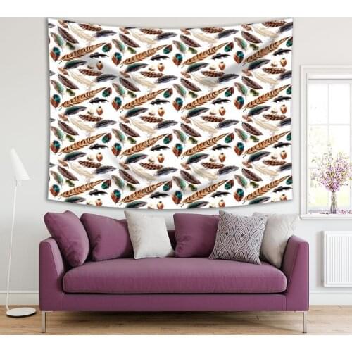 Tapestry Colorful Feathers Exotic Birds Nature Theme in Brown Turquoise Stylish Fun Decorating Artwork Print