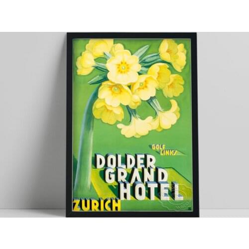 Dolder Grand Hotel Zurich Art Poster, Wild Daffodil Impression Art Prints, Vintage Art Plant Yellow Flower Green Leaf Home Decor
