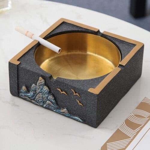 Exquisite classical mountain bird landscape ashtray Stylish living room office meeting decoration square ashtrays