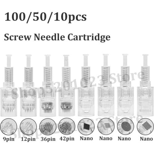 100/50/10pcs Derma Pen Needle Screw Cartridge Microneedling Cartridge Tattoo Needles 9 Pin 12 Pin 36 Pin Nano for Derma Pen Meso
