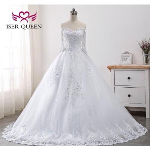 Beautiful Beading Half Sleeves New Wedding Dress Fancy Embroidery Lace Appliques Vestido De Noiva Boat Neckline WX0001-718