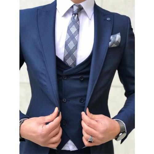 Handsome One Button Groomsmen Peak Lapel Groom Tuxedos Wedding Dress Men Suits Blazer Prom Dinner (Jacket+Pants+Tie+Vest) B66