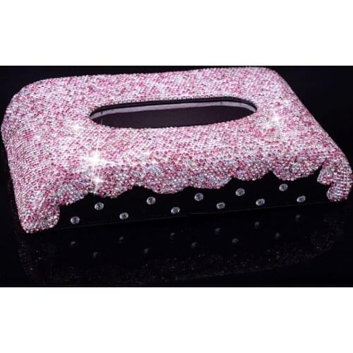 Creative Bling Crystal Car Tissue Box Paper Holder Storage Decoration Car Interior Drawer Box Ladies Car Armrest Box Decoration