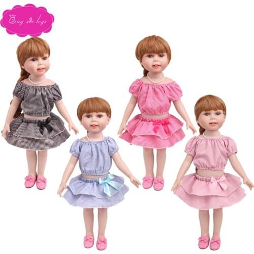 18 inch Girls doll Clothes plaid suit top + cake skirt American newborn dress Baby toys fit 43 cm baby dolls c773