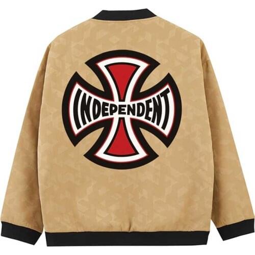 Men Jackets Independent BarCross print coats Stand Collar windbreaker streetwear baseball coat hip hop homme jacket men clothes