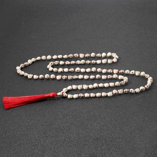 Non-Mainstream Men Sautoir Hot Lmitation Bone Skull Beaded Handmade Knot 108Mala Necklace Hip Hop Tassel Pendant Jewelry