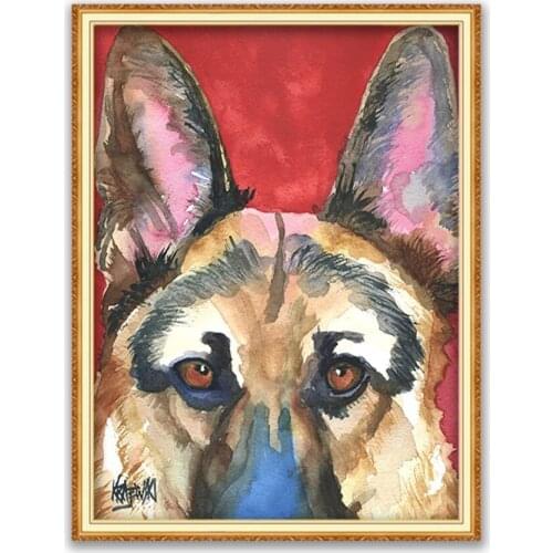 Animal German Shepherd DIY Cross Stitch Embroidery 11CT Kits Craft Needlework Set Cotton Thread Printed Canvas Home Decoration