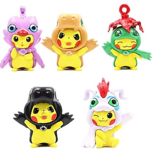 A set Of 5 Digimon Adventure COS Pikachu Anime Figures Kids Toys PVC Action Figures Collections Model Dolls Gifts For Children