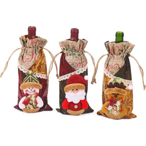 New Red Wine Bottle Cover Bags Snowman Santa Claus Christmas Decor Xmas Cute Wine Bottle bag