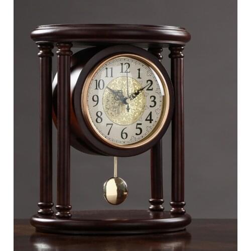 New Luxury Solid Wood Large Table Clock Premium European Living Room Mute Desk Clock Retro Bedroom Table Watch Decoration Gift