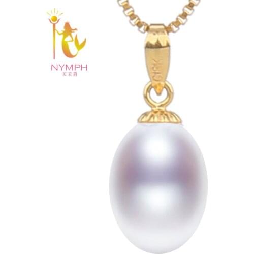 [NYMPH]100% 18K Yellow Gold Natural Stone Pendant White Freshwater Au750 Fine Jewlery Trendy Wedding Party Gift Women Girl[D221]