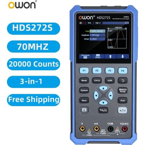 Oscilloscope Multimeter Waveform Generator HDS272S 2CH 70MHz Bandwidth 20000 Counts Digital Scope Meter with Color Screen