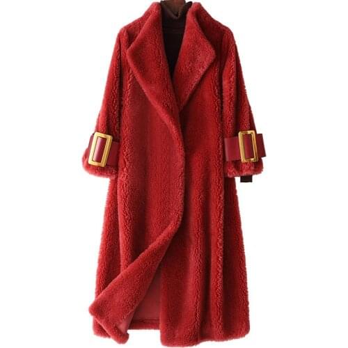 Luxury Genuine Wool Blend Fur Coat Turn-Down Collar Winter Women Outerwear Overcoat LF2063