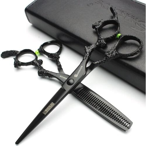 Hairdresser designer special 440c steel hair scissors dragon handle professional hairdressing scissors Set free shipping