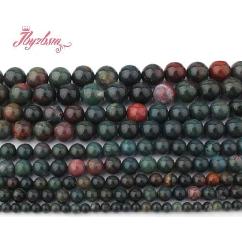 Natural Bloodstone Heliotrope Round Smooth Loose 4/6/8/10/12MM Stone Beads For DIY Necklace Bracelets Jewelry Making Strand 15"
