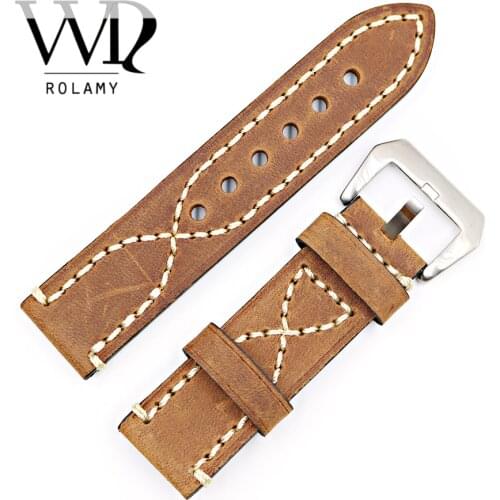 Rolamy 20 22 24 26mm Brown Thick Strap Watch Band For Tag CARRERA Omega Montblanc Panerai Daytona Submariner Tissot