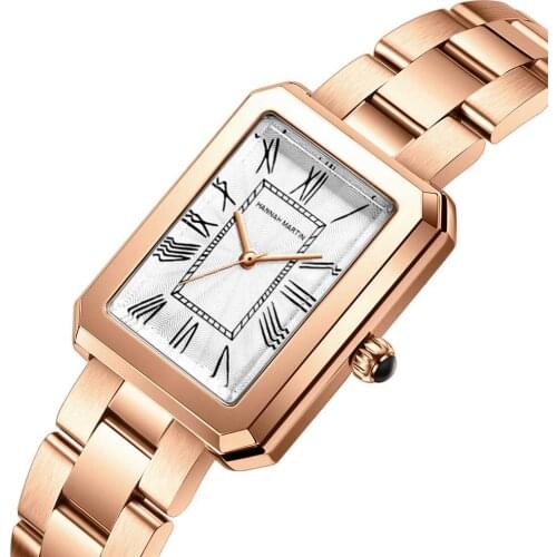 Luxury Steel Waterproof Quartz Watch for Womens Japanese Movement Gold Rectangle Roman Numerals Business Wrist Watches Reloj