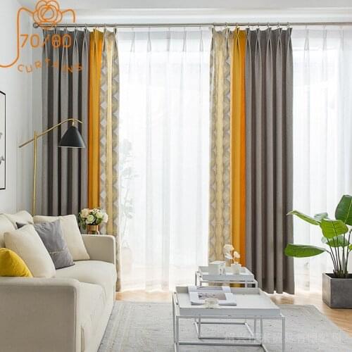 Nordic Light Luxury Jacquard Stitching Hemp Blackout Curtains for Living Room and Bedroom Customized Products