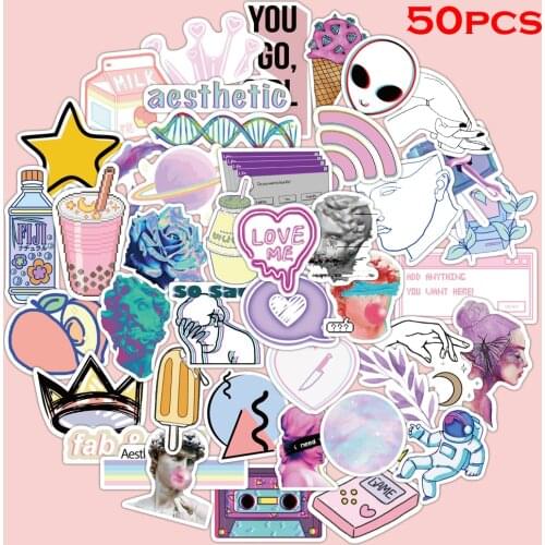 50pcs/pack VSCO Steam wave Stickers For Water Cups Toys Luggage Skateboards Waterproof PVC Graffiti Stickers