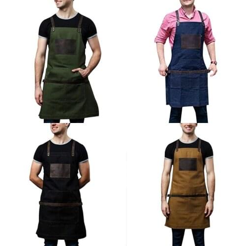 Heavy Duty Canvas Work Apron with Pockets Adjustable Cross-Back Straps Apron Bib for Men and Women Gardening Restaurant