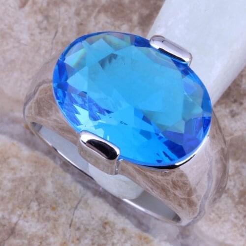 Astonishing Sky Blue Cubic Zirconia Silver Plated Ring Size 6 / 7 / 8 / 9 R0269