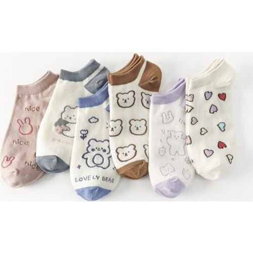 Cartoon Ladies Breathable Cotton Socks Cute Bear Cute Animal Pattern Girls Socks Cotton Women Shallow Socks Zapatos De Mujer Sox