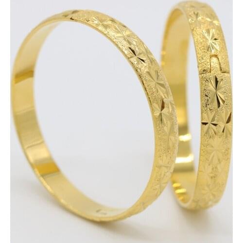 2 Pieces Women Bangle Solid Bracelet Yellow Gold Filled Wedding Party Openable Bangle Fashiono Jewelry