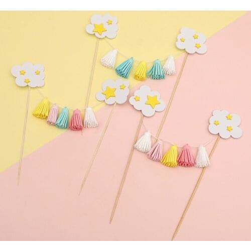 1Set Number Cloud Star Tassel Banner Flag Baby Shower Party Cupcake Topper Kids Girl Boy Birthday Cake Decorations