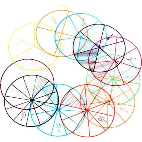 12Pcs Student Numbered Fractions Circles Chips Mathematics Learning Education Kids Toy Fractions Learning Tool