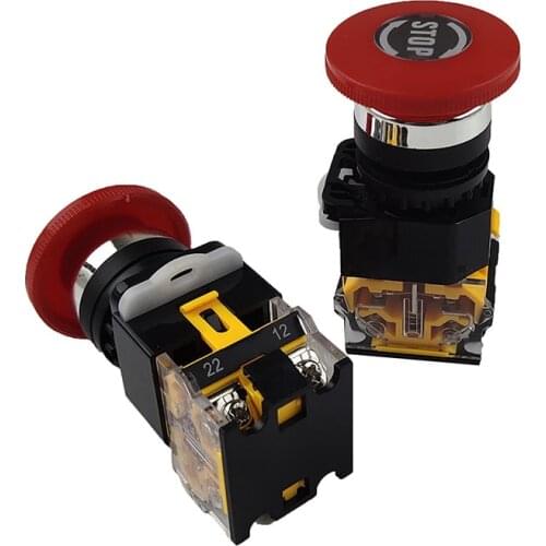 2 Red Hat Mushroom Type 1NO 1NC DPST Emergency Stop Button Switch AC 440V 10A Switch Lifting Device Automatic Lock
