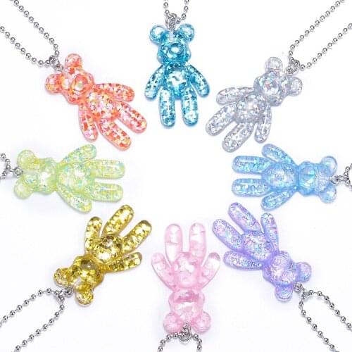 20PCS Cute Girls Cartoon Bling Bling Bear Pendant Necklace For Women Beads Chain On The Neck Female Jewelry Wedding Party Gift