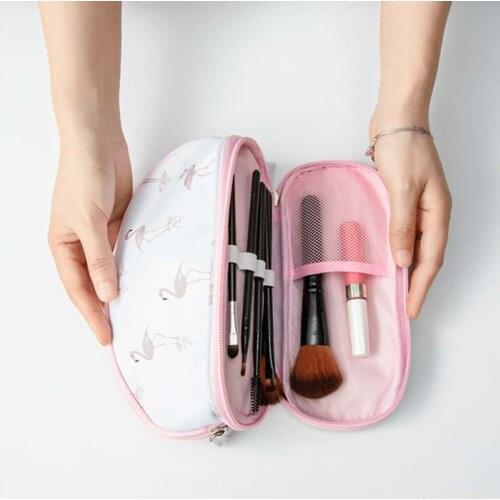 2019 Portable Flamingo Cactus Cosmetic Bag Double Layer Travel Makeup Pouch Bags Circular Woman Make Up Bag Brush Organizer