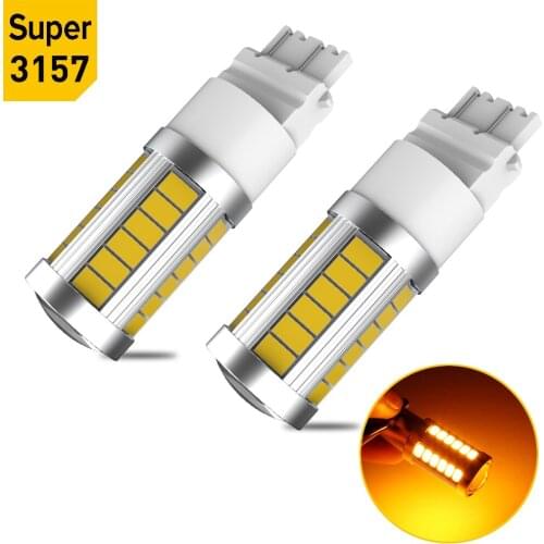 2x LED Bulb DRL 3157 T25 P27/7W Auto Lamp Daytime Running Light for Seat Leon MK3 Renault Megane Skoda Superb 2 Amber Red 12V