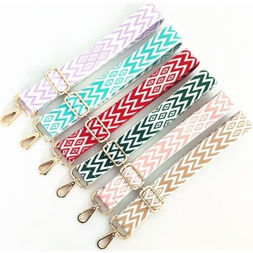 3.8CM Wide Bohemian Style colours W pattern Shoulder Strap DIY Bag Handle Belt Accessories 80~130cm Adjustable