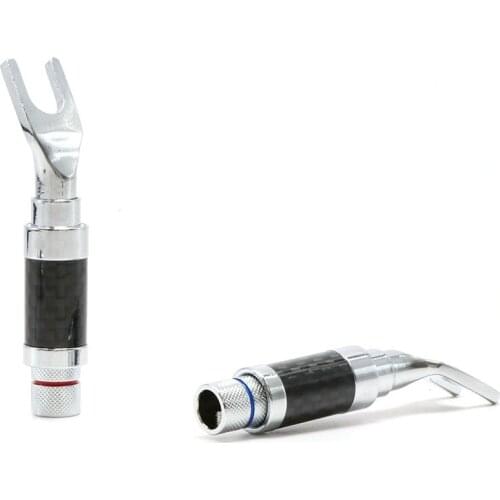 4 pieces Audio CF-201 Rhodium Plated Spade-Plug Carbon Fiber Speaker 9mm Cable Connector