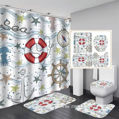 Cute Cartoon Animals 4 Pieces/set Non-slip Bathroom Carpet Set Waterproof Shower Curtains Base Carpet Cover Bathroom Mat